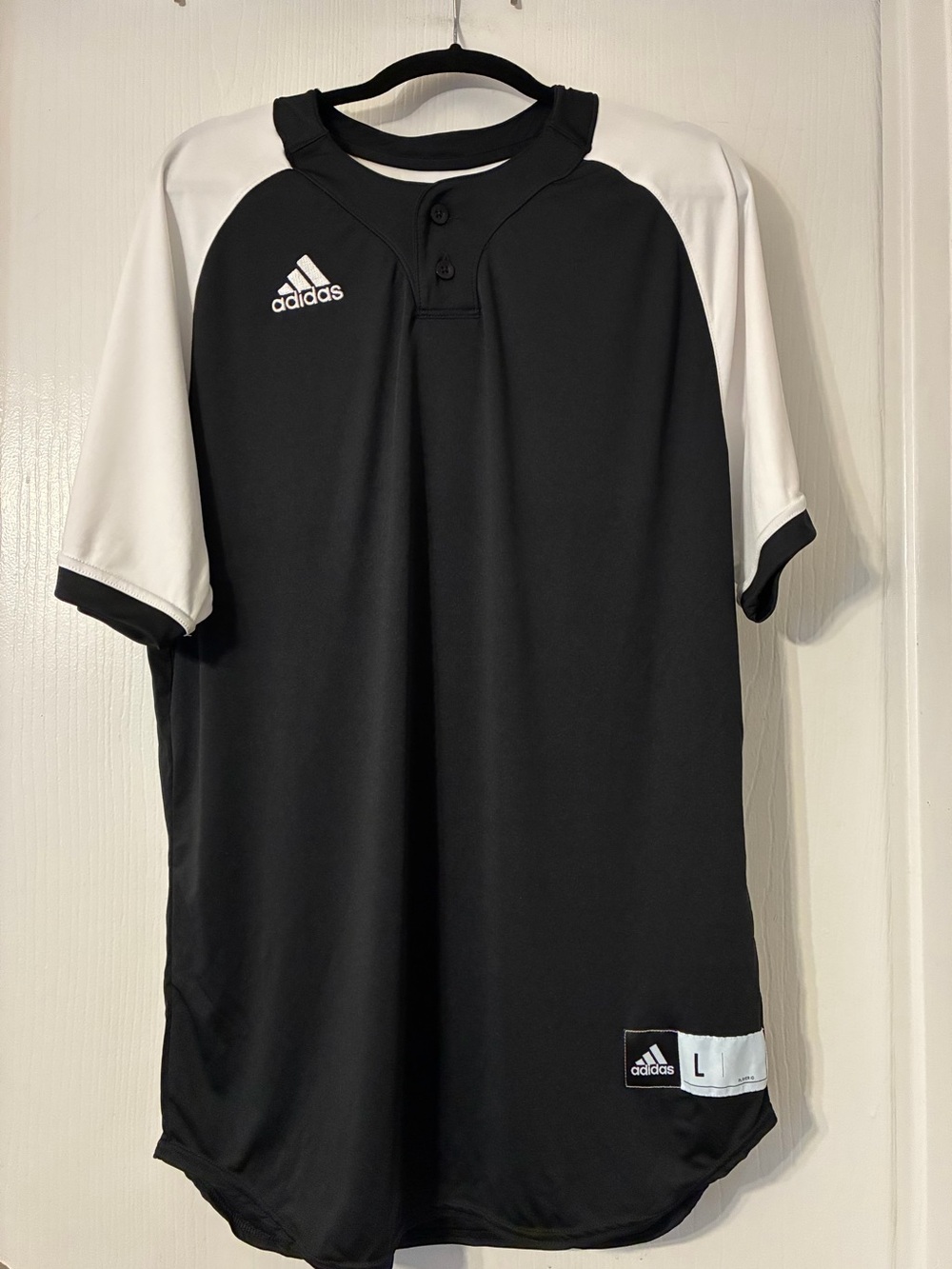 adidas Men’s Black and White Short-Sleeve Baseball Jersey